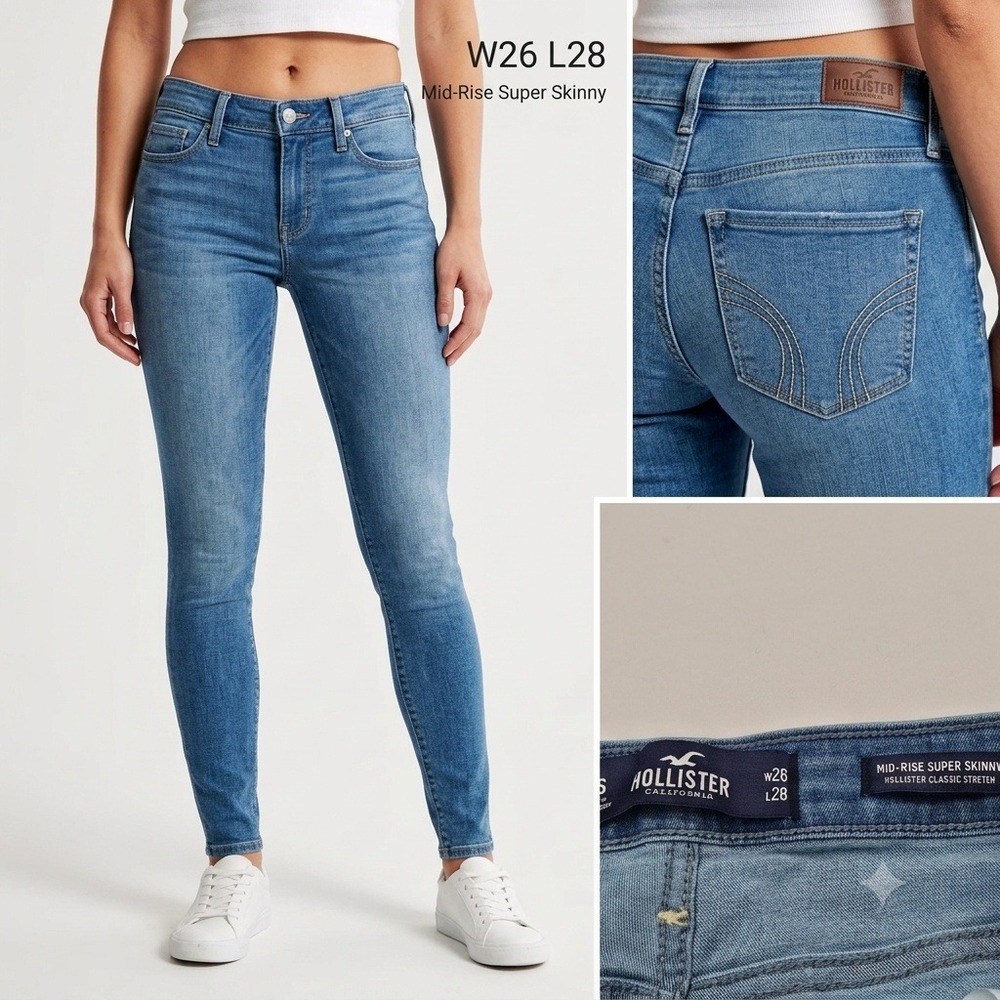 Hollister Super Skinny Jeans Women 3S Blue Mid-Rise Classic Stretch W26 L28